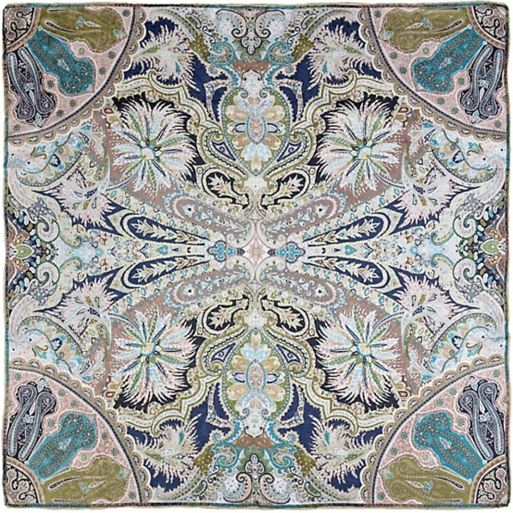 Wyoming Traders Wild Rag Sage White Paisley 100% Silk Western Scarf 34.5"